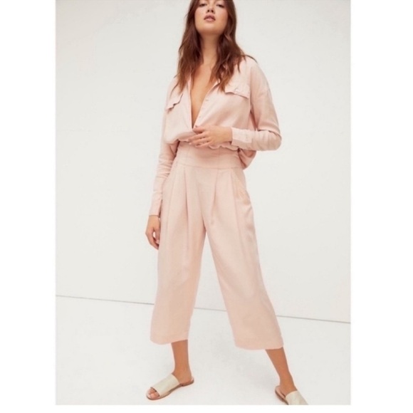 Free people Pink Open Back Long Sleeve Blouse NEW Size 10 Lyocell Button Front - Picture 1 of 13